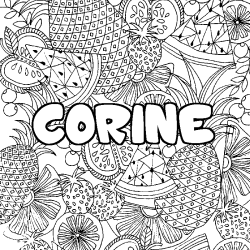 Coloriage prénom CORINE - décor Mandala fruits