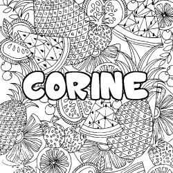Coloriage pr&eacute;nom CORINE - d&eacute;cor Mandala fruits
