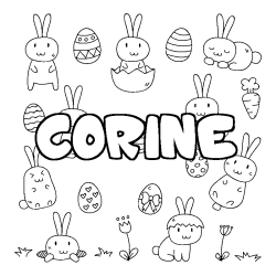 Coloriage pr&eacute;nom CORINE - d&eacute;cor Paques