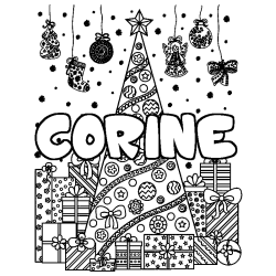 Coloriage prénom CORINE - décor Sapin et Cadeaux