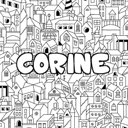 Coloriage prénom CORINE - décor Ville