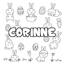 Coloriage pr&eacute;nom CORINNE - d&eacute;cor Paques