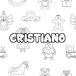 Coloriage prénom CRISTIANO - décor Jouets