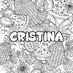 Coloriage pr&eacute;nom CRISTINA - d&eacute;cor Mandala fruits