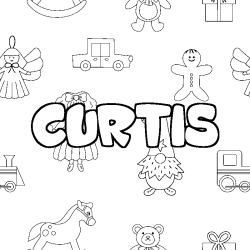 Coloriage prénom CURTIS - décor Jouets