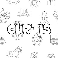 Coloriage pr&eacute;nom CURTIS - d&eacute;cor Jouets