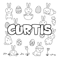 Coloriage pr&eacute;nom CURTIS - d&eacute;cor Paques