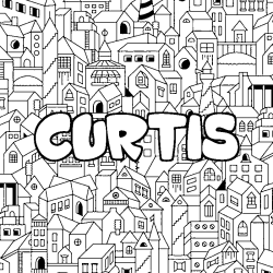Coloriage pr&eacute;nom CURTIS - d&eacute;cor Ville