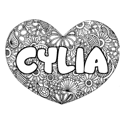 Coloriage pr&eacute;nom CYLIA - d&eacute;cor Mandala coeur