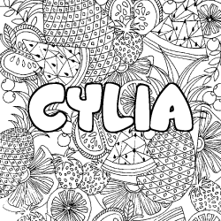 Coloriage prénom CYLIA - décor Mandala fruits