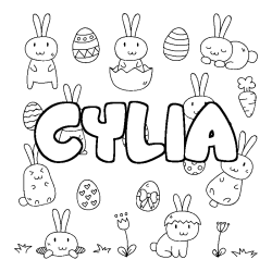 Coloriage pr&eacute;nom CYLIA - d&eacute;cor Paques