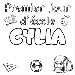Coloriage prénom CYLIA - décor Premier jour d'école