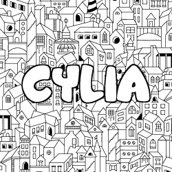Coloriage pr&eacute;nom CYLIA - d&eacute;cor Ville