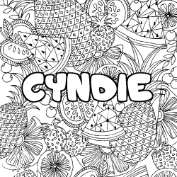 Coloriage prénom CYNDIE - décor Mandala fruits