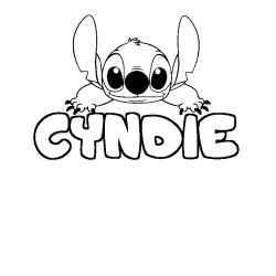 Coloriage prénom CYNDIE - décor Stitch