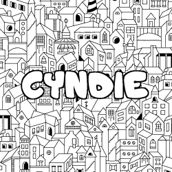 Coloriage pr&eacute;nom CYNDIE - d&eacute;cor Ville