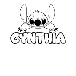 Coloriage prénom CYNTHIA - décor Stitch