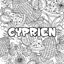 Coloriage prénom CYPRIEN - décor Mandala fruits