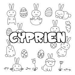 Coloriage pr&eacute;nom CYPRIEN - d&eacute;cor Paques