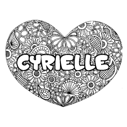 Coloriage prénom CYRIELLE - décor Mandala coeur