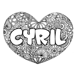 Coloriage pr&eacute;nom CYRIL - d&eacute;cor Mandala coeur