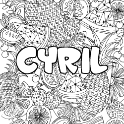 Coloriage prénom CYRIL - décor Mandala fruits