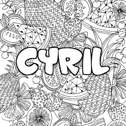 Coloriage pr&eacute;nom CYRIL - d&eacute;cor Mandala fruits