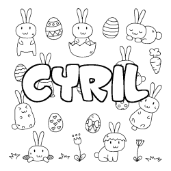 Coloriage pr&eacute;nom CYRIL - d&eacute;cor Paques