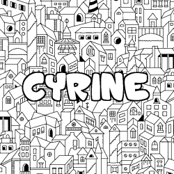 Coloriage pr&eacute;nom CYRINE - d&eacute;cor Ville