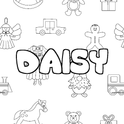 Coloriage pr&eacute;nom DAISY - d&eacute;cor Jouets