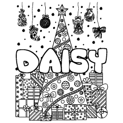 Coloriage pr&eacute;nom DAISY - d&eacute;cor Sapin et Cadeaux