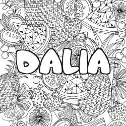 Coloriage prénom DALIA - décor Mandala fruits