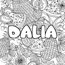 Coloriage pr&eacute;nom DALIA - d&eacute;cor Mandala fruits