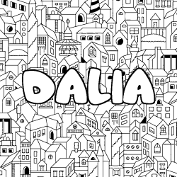 Coloriage prénom DALIA - décor Ville