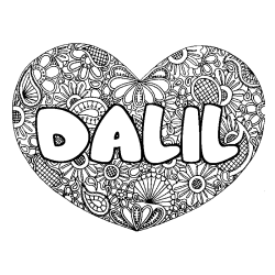 Coloriage pr&eacute;nom DALIL - d&eacute;cor Mandala coeur