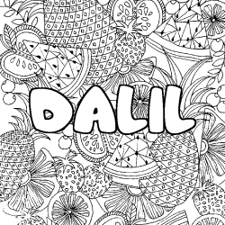 Coloriage prénom DALIL - décor Mandala fruits