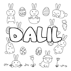 Coloriage pr&eacute;nom DALIL - d&eacute;cor Paques