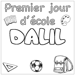 Coloriage prénom DALIL - décor Premier jour d'école