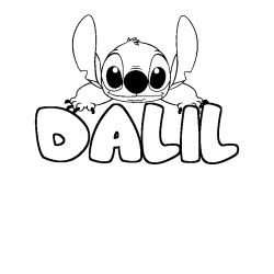 Coloriage prénom DALIL - décor Stitch
