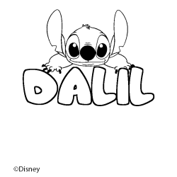Coloriage pr&eacute;nom DALIL - d&eacute;cor Stitch