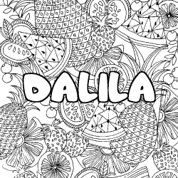 Coloriage pr&eacute;nom DALILA - d&eacute;cor Mandala fruits