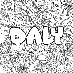 Coloriage pr&eacute;nom DALY - d&eacute;cor Mandala fruits