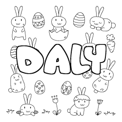 Coloriage pr&eacute;nom DALY - d&eacute;cor Paques