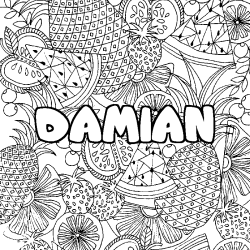 Coloriage pr&eacute;nom DAMIAN - d&eacute;cor Mandala fruits
