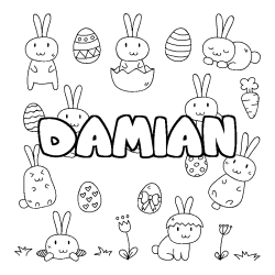 Coloriage pr&eacute;nom DAMIAN - d&eacute;cor Paques