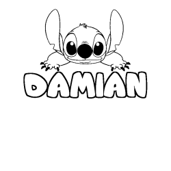 Coloriage prénom DAMIAN - décor Stitch