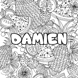 Coloriage prénom DAMIEN - décor Mandala fruits