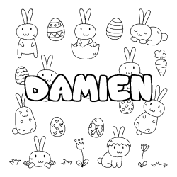 Coloriage pr&eacute;nom DAMIEN - d&eacute;cor Paques