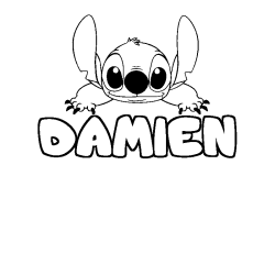 Coloriage prénom DAMIEN - décor Stitch