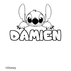 Coloriage pr&eacute;nom DAMIEN - d&eacute;cor Stitch